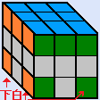 下段の４つのコーナー キューブの下面を白に揃え、下段の４つのコーナー キューブの側面を揃えた図