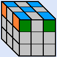 上段の４つのコーナーキューブの上面が青に、側面の色が揃った図