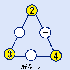 三角形の魔方陣の三角形の頂点が(2,3,4)の場合は解なし