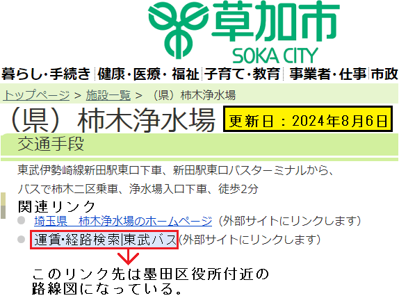 柿木浄水場の草加市役所のホームページ