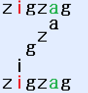 zigzagをZの形に配置した画像。zigとiをaに変えたzagが結合してzigzagになる。