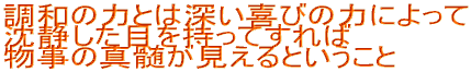 調和の力とは深い喜びの力によって 沈静した目を持ってすれば 物事の真髄が見えるということ