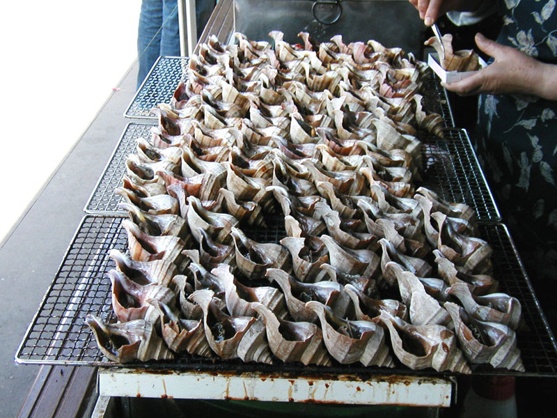 今回のご紹介は つぶ焼き これは室蘭名物 と言うわけでもなく 北海道全域にある料理ですが 室蘭はかつて近海の底引き漁の基地ともなっていた時期もあり 比較的安価でつぶ貝が市場に出回っておりました 現在は大き目の 真つぶ が