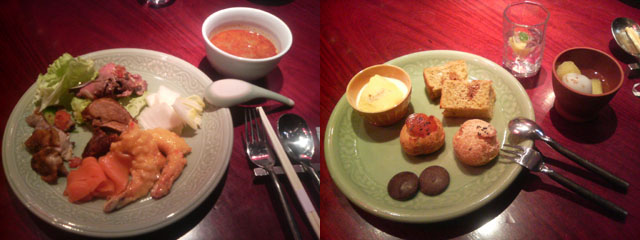 左側が主菜とスープ、右側がデザート