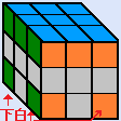 下段の４つのコーナー キューブの下面を白に揃え、下段の４つのコーナー キューブの側面を揃えた図